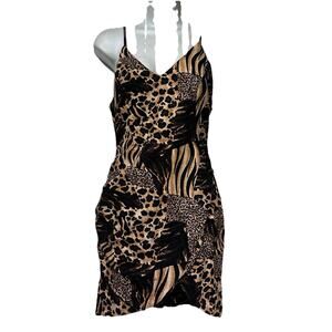 Urban Outfitters Imani Linen Blend Jungle Animal Print Tulip Mini Dress Size S